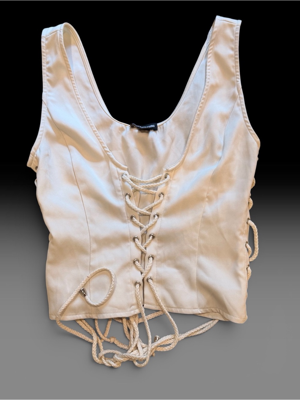 PrettyLittleThing Cream Lace-Up Crop Tank